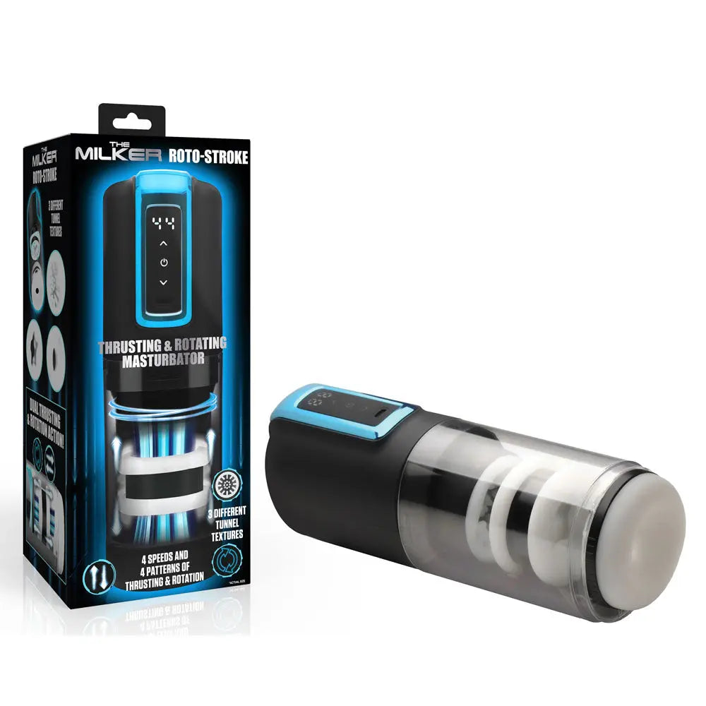 LoveBotz The Milker Roto-Stroke - USB Rechargeable Thrusting & Rotating Male Masturbator XR Brands Discreet Intimate Essentials.