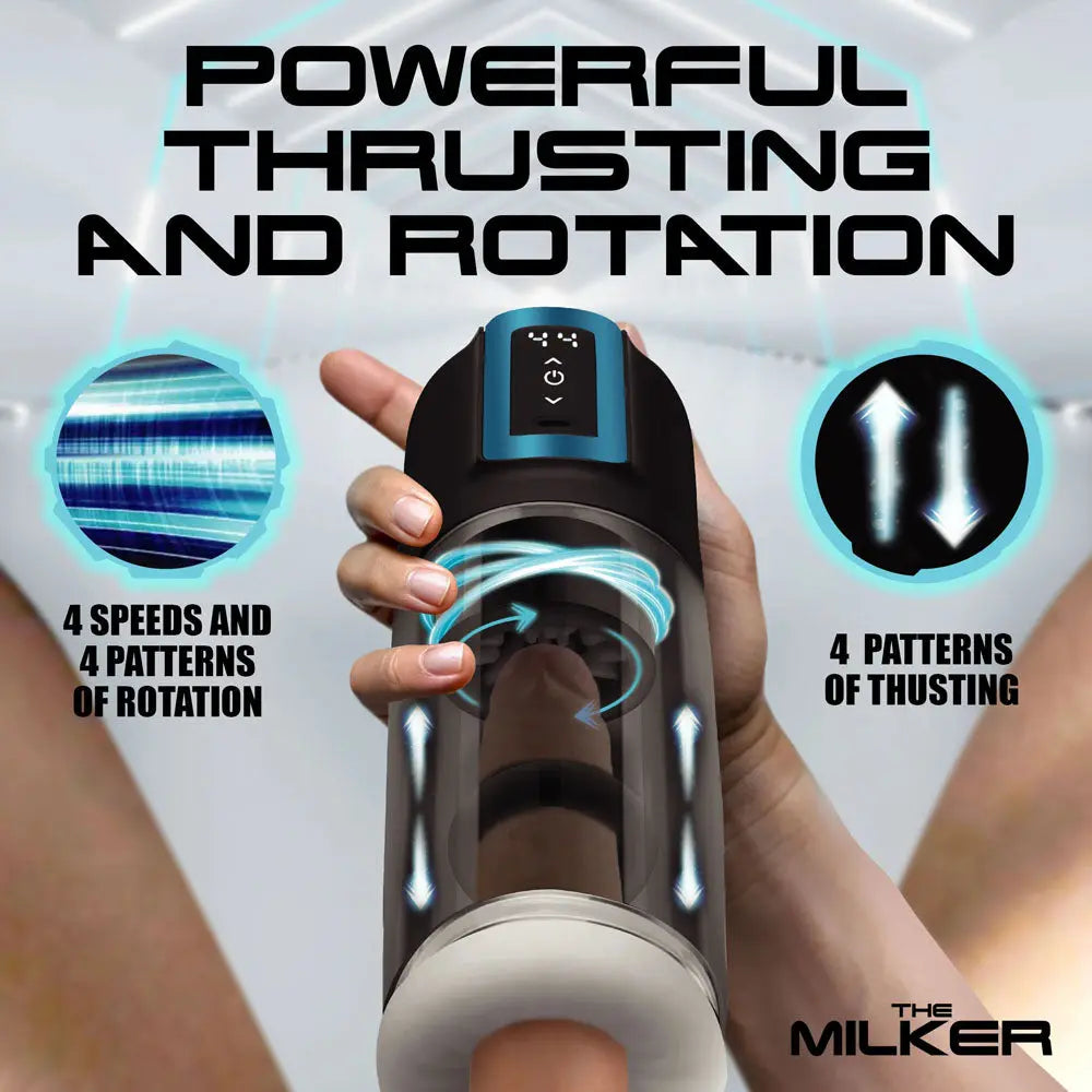 LoveBotz The Milker Roto-Stroke - USB Rechargeable Thrusting & Rotating Male Masturbator XR Brands Discreet Intimate Essentials.