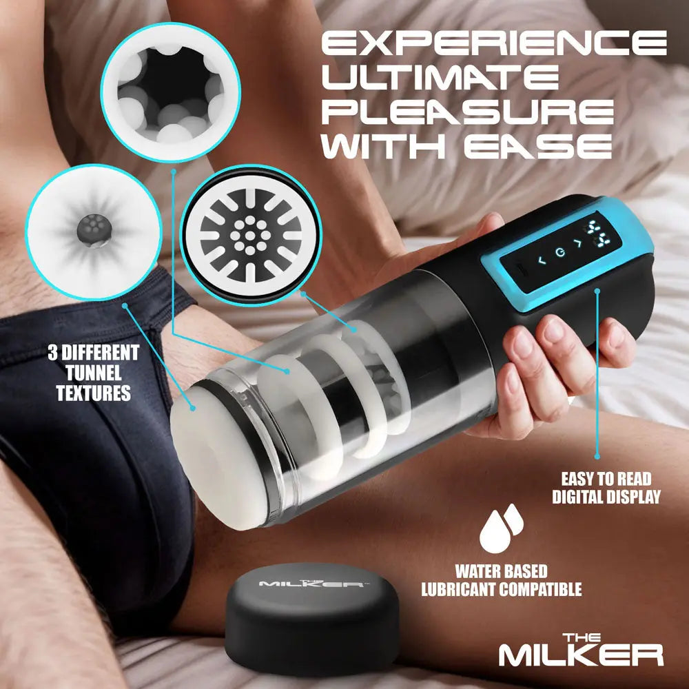 LoveBotz The Milker Roto-Stroke - USB Rechargeable Thrusting & Rotating Male Masturbator XR Brands Discreet Intimate Essentials.