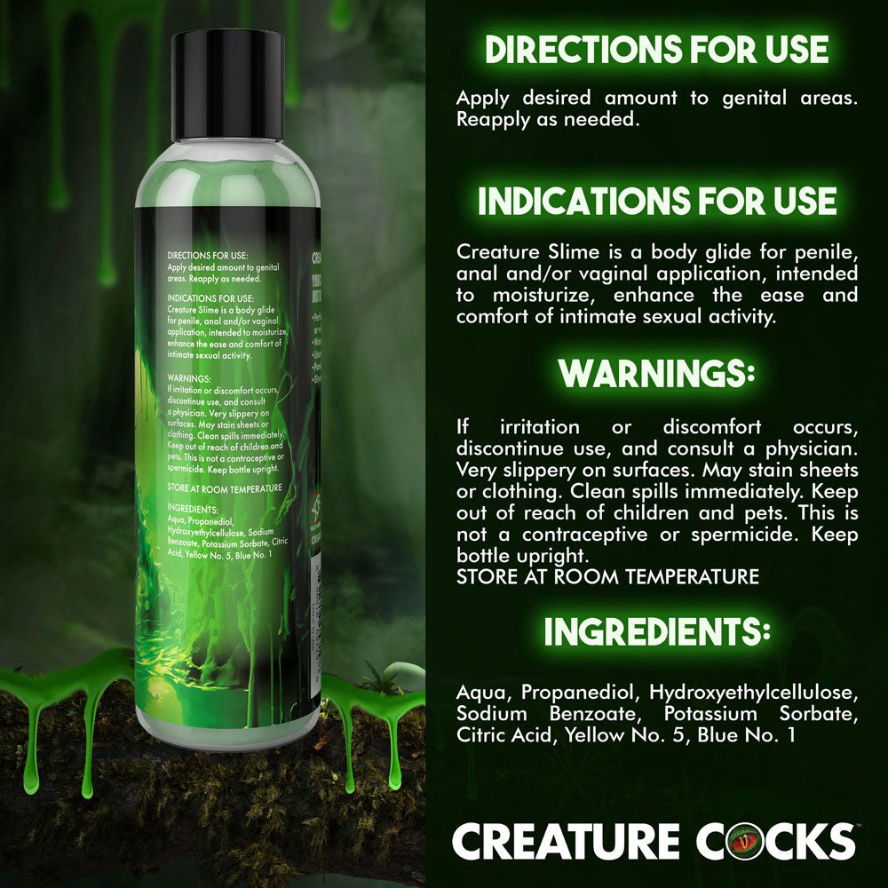 Creature Slime by Creature Cocks -  Slime -  Water Based Lubricant - 237 ml Bottle instructions and ingredients.