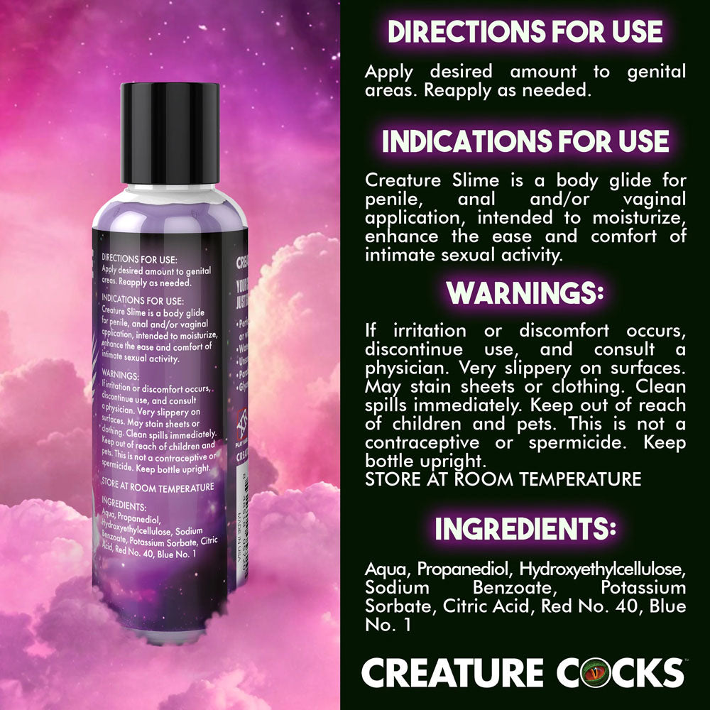 Creature Slime by Creature Cocks -  Slime -  Water Based Lubricant - 118 ml Bottle instructions and ingredients.