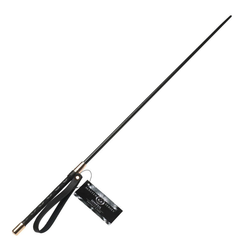 Master Series Sinful Impact Cane -  Plastic Cane Whip with ergonomic handle and gold caps for kink scenes.