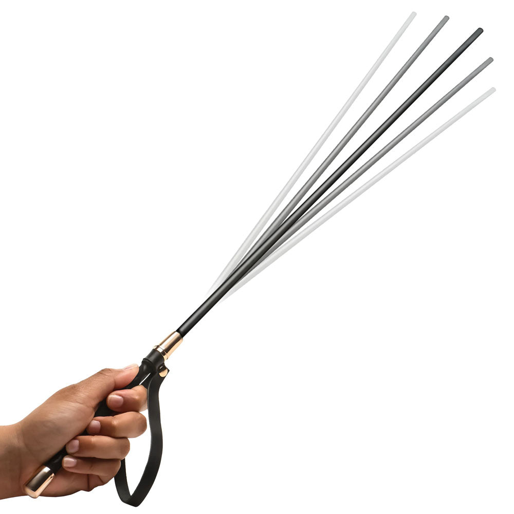 Master Series Sinful Impact Cane -  Plastic Cane Whip in hand, showcasing flexible rods for kink scenes.