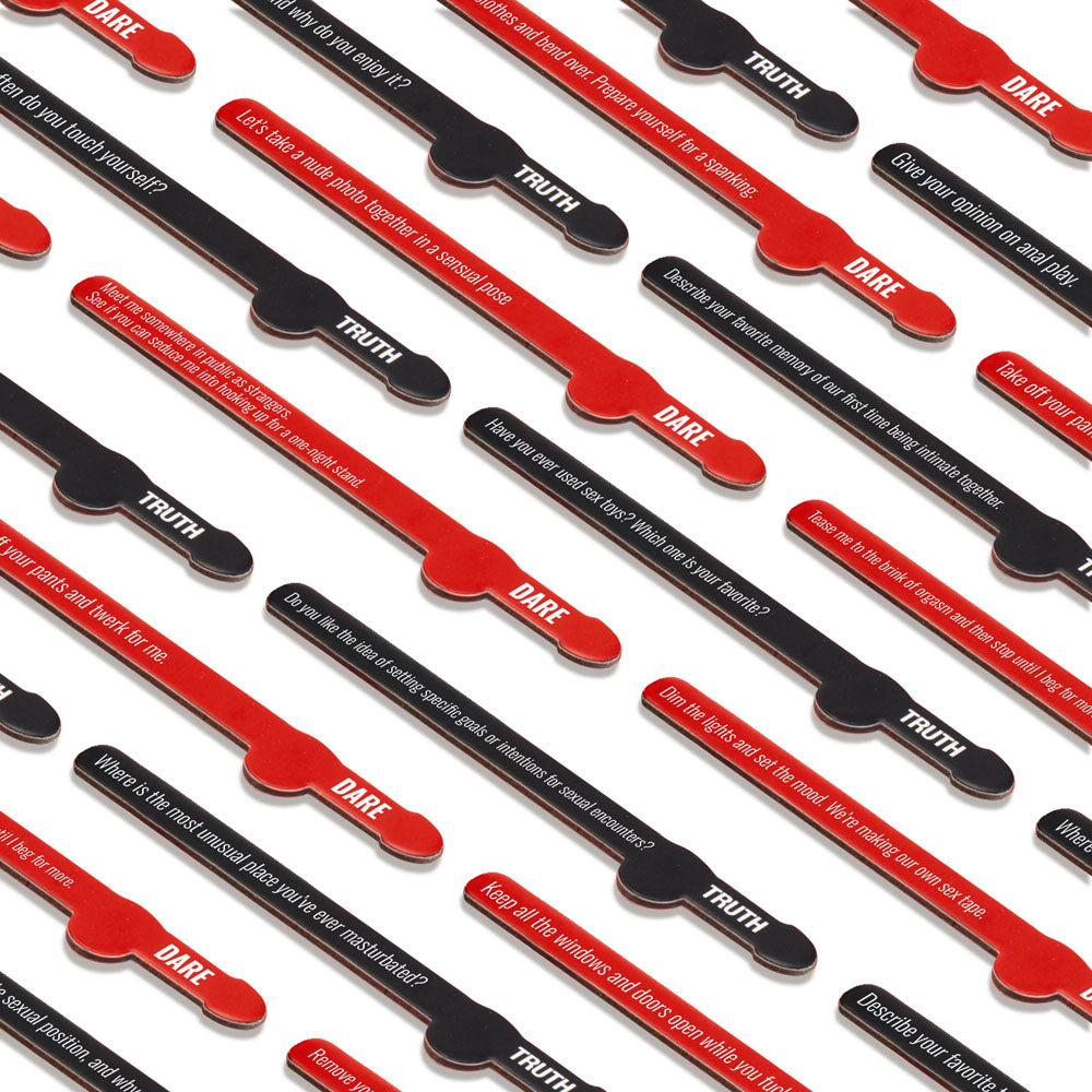 Frisky Pick A Pecker - X-Rated Edition - Adult Truth Or Dare Game cards featuring truth and dare prompts.