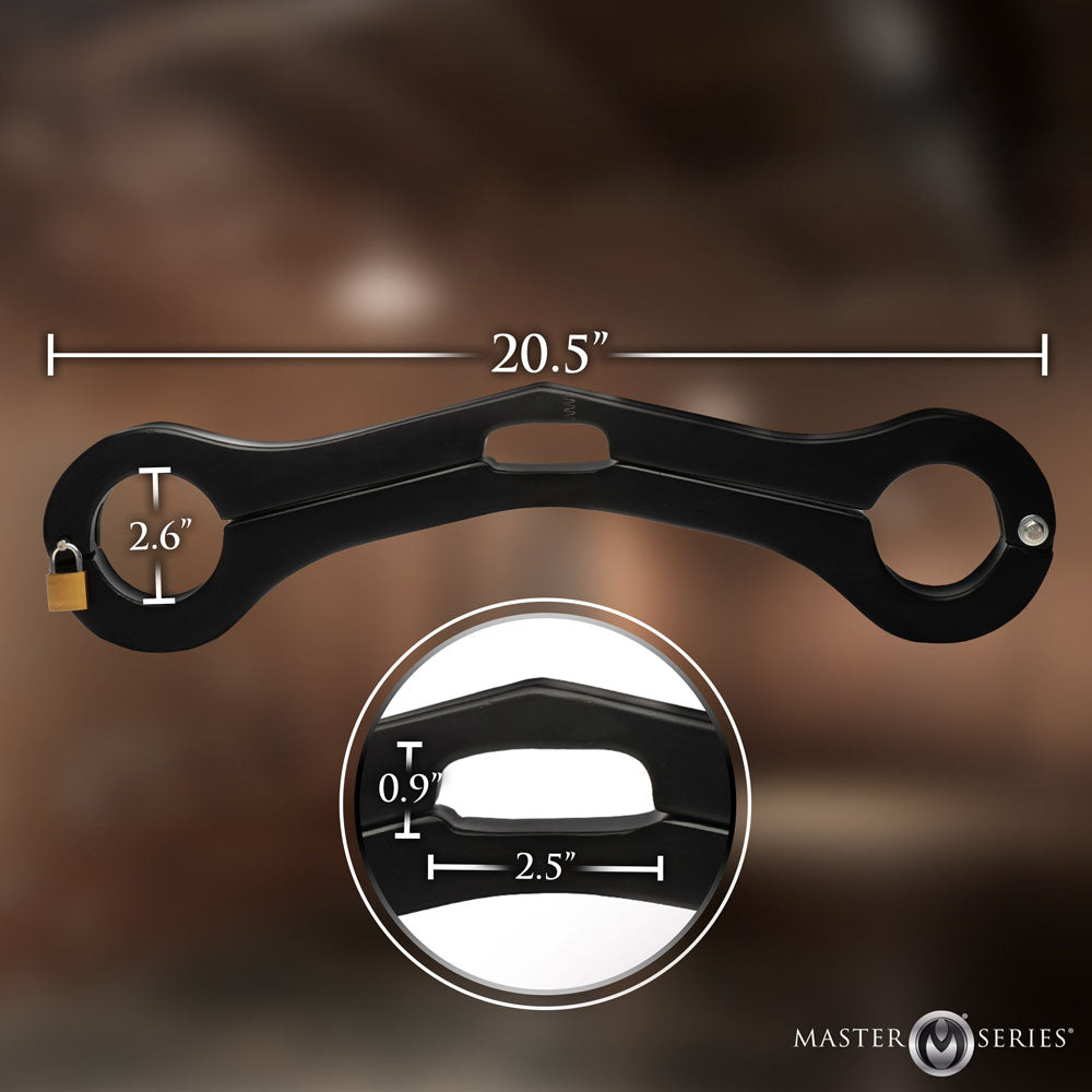 Master Series Punished - Balls To Wrist Humbler Restraint dimensions showing length and diameter for effective use.