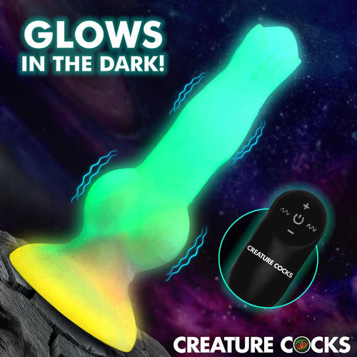 Creature Cocks Astro Cock - Glow In Dark 20.6 cm Vibrating Fantasy Dildo with Remote XR Brands Discreet Intimate Essentials.