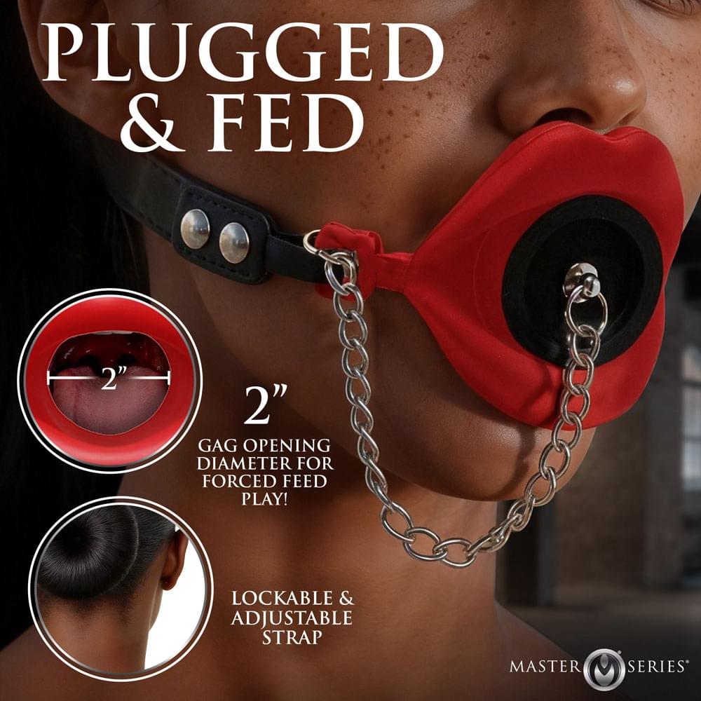 Master Series Plugged -  Lips Silicone Feeding Mouth Gag