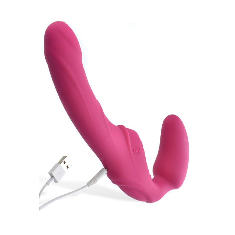 Adam & Eve Eve's Vibrating Strapless Strap-On - 22 cm (8.75'') USB Rechargeable Strapless Strap-On in pink.