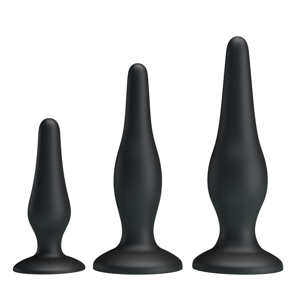 Party Up JERRY Butt Plug Set - Butt Plugs - Set of 3 Sizes, black silicone plugs for various stimulation experiences.