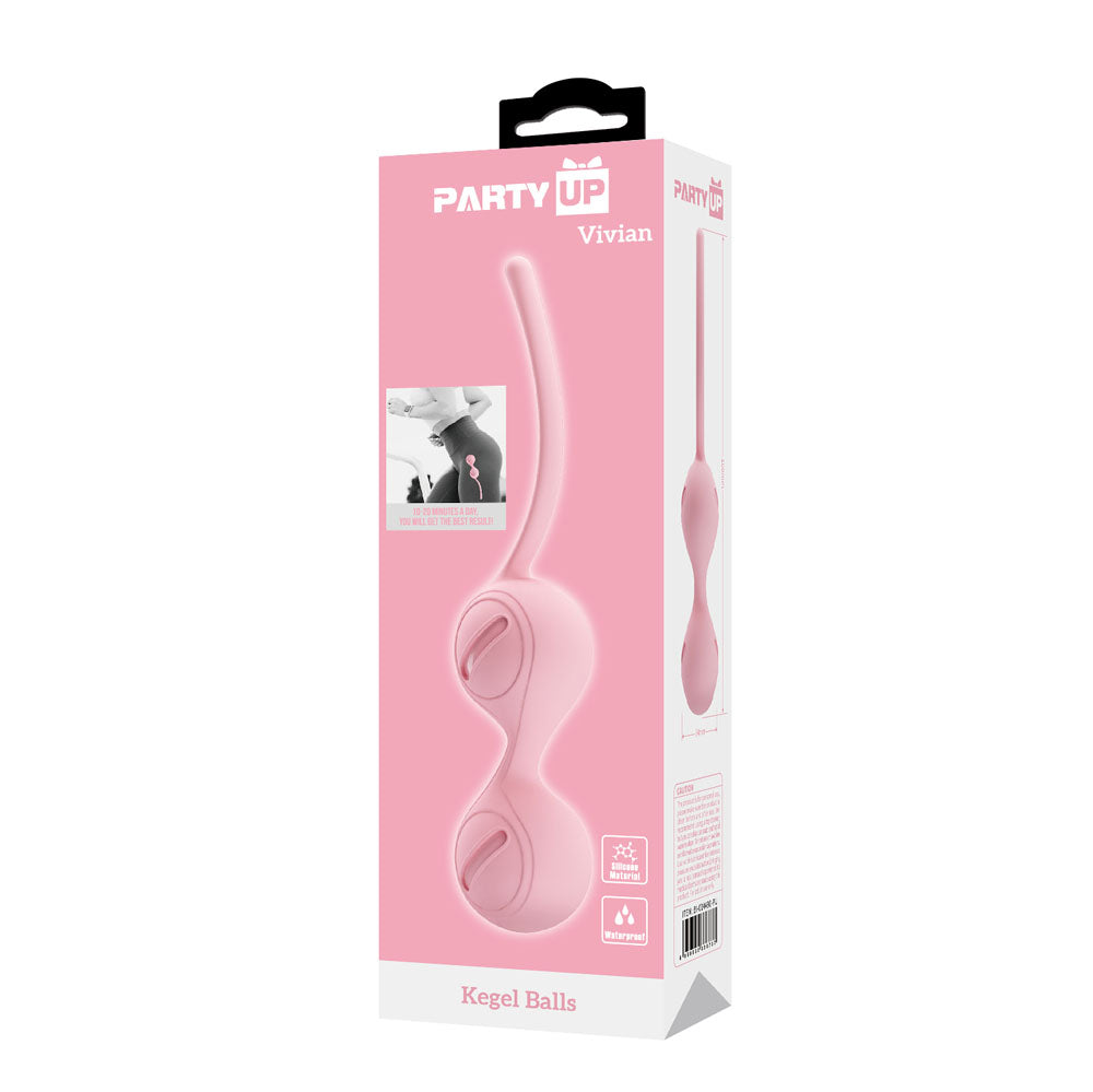 Party Up VIVIAN Kegel Balls -  -  Kegel Balls packaging with pink design and product details for intimate essentials.