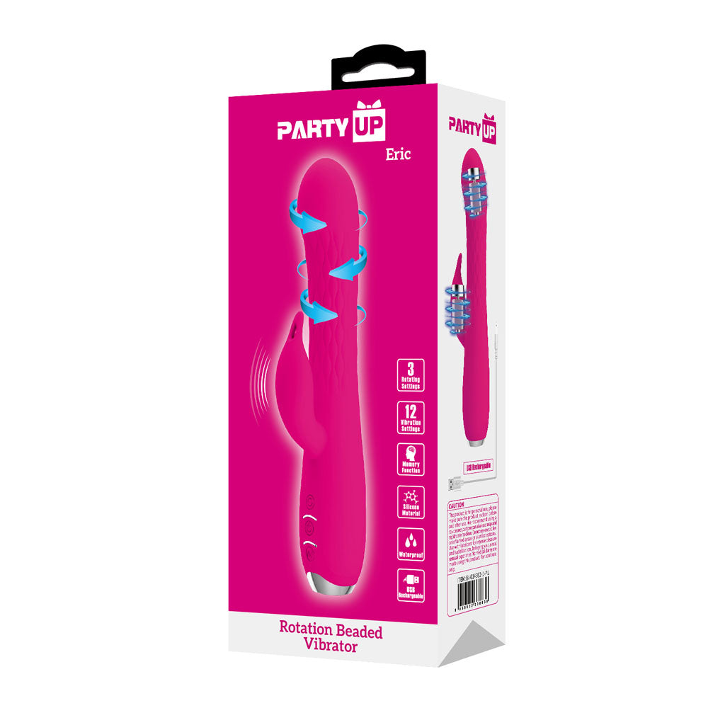 Party Up ERIC Rotating Beads Vibrator -  -  20.5 cm USB Rechargeable Rabbit Vibrator with Rotating Bead Shaft packaging image.