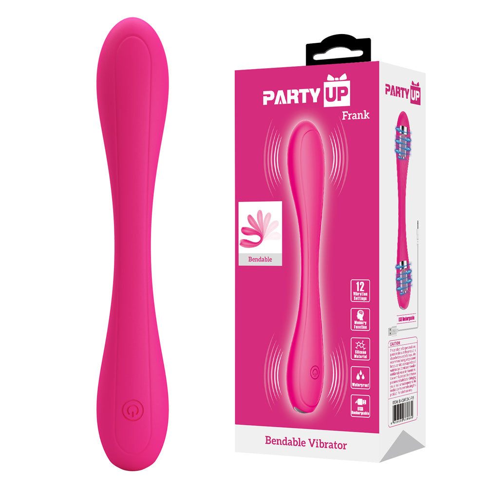 Party Up FRANK Bendable Vibe -  -  17.1 cm Bendable Vibrator with packaging and sleek design.