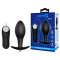 Party Up JASON Vibrating Anal Plug -  8.5 cm Vibrating Butt Plug with Remote alongside its packaging.