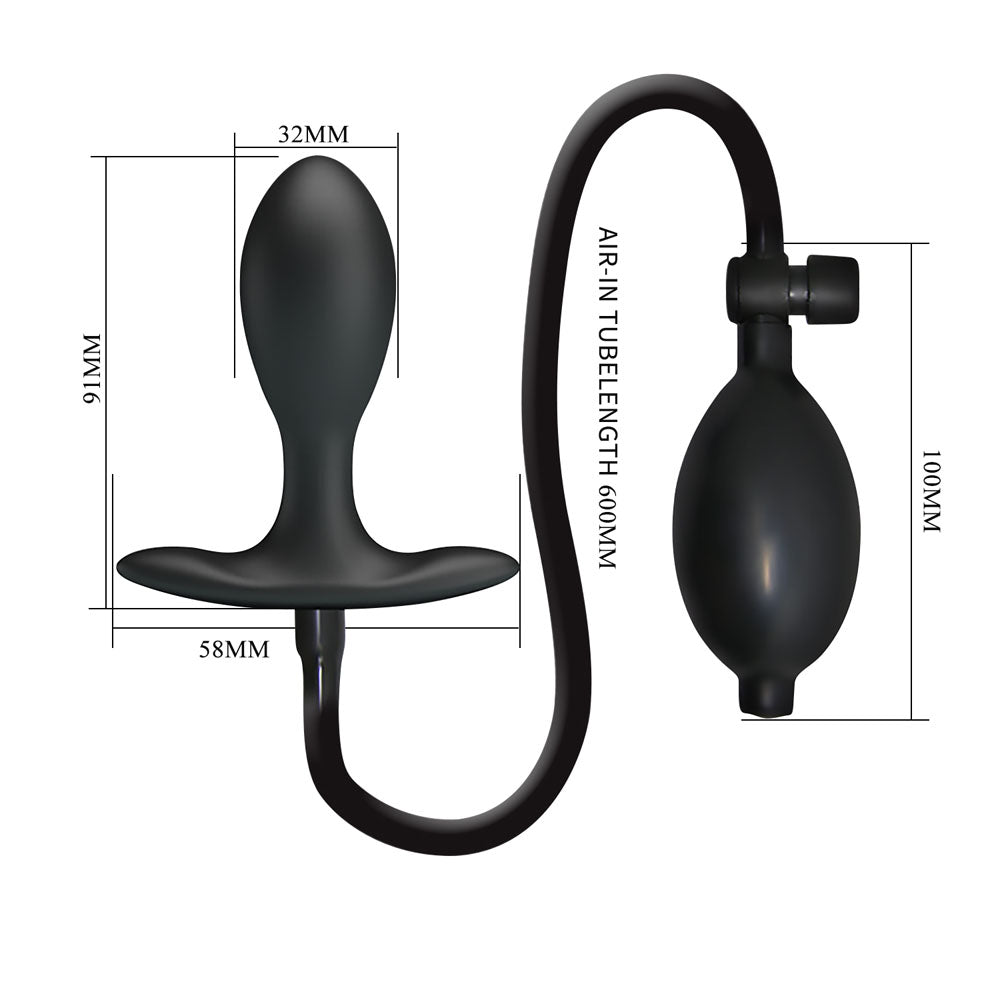 Party Up KEVIN Inflatable Butt Plug -  9.1 cm Inflatable Butt Plug dimensions diagram with size specifications.