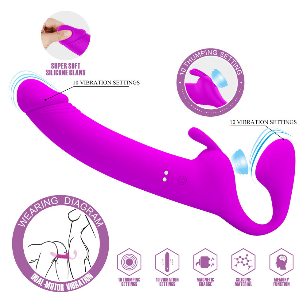Party Up OLIVER Strapless Strap-On - 28.3 cm USB Rechargeable Strap-On with 10 vibration settings and humping function.