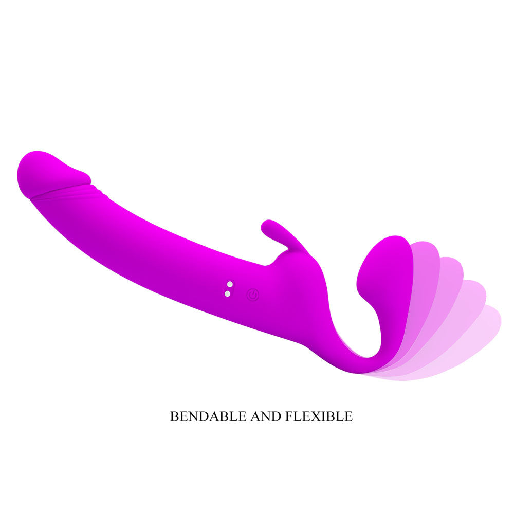 Party Up OLIVER Strapless Strap-On - 28.3 cm USB Rechargeable Strapless Strap-On in a vibrant pink, showcasing its bendable and flexible design.