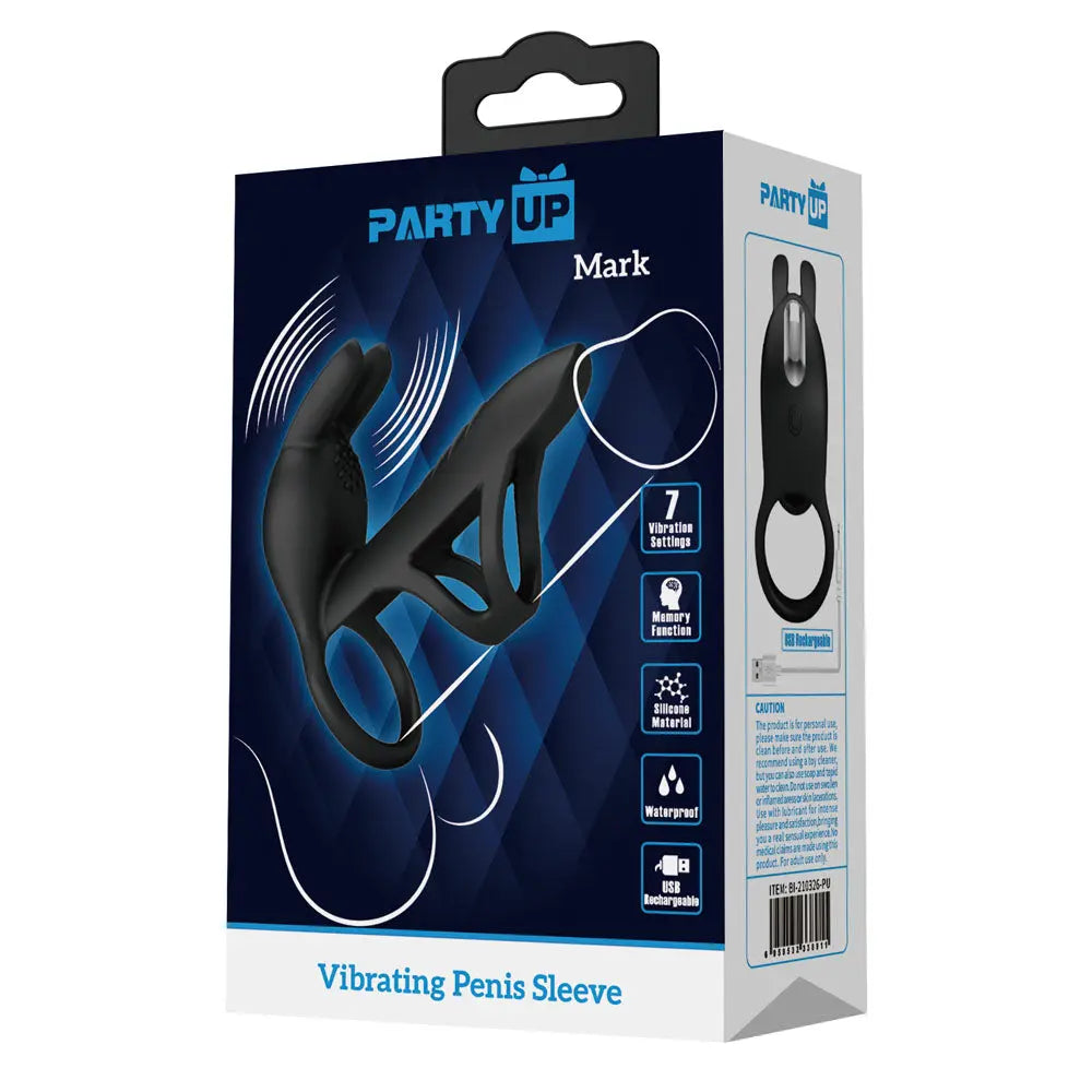 Party Up MARK Vibrating Penis Sleeve -  USB Rechargeable Vibrating Cock Sleeve Party Up Discreet Intimate Essentials.