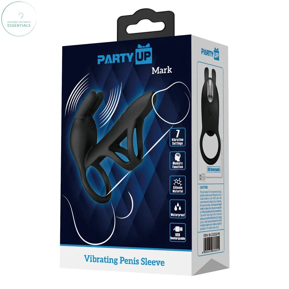 Affordable quality Party Up MARK Vibrating Penis Sleeve -  USB Rechargeable Vibrating Cock Sleeve  from Party Up by Discreet Intimate Essentials with Discreet Delivery 