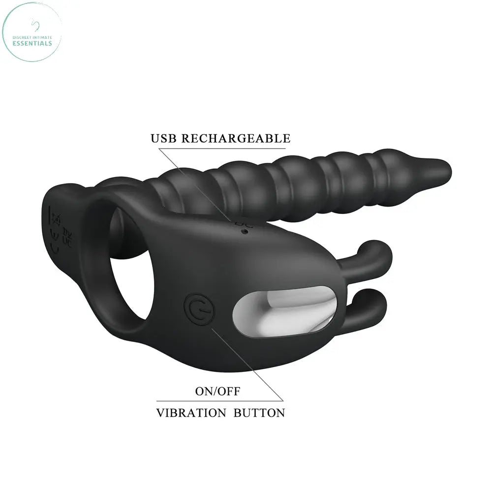 Affordable quality Party Up MARCUS Ring & Anal Plug -  USB Rechargeable Vibrating Cock Ring with Double Penetrator  from Party Up by Discreet Intimate Essentials with Discreet Delivery 