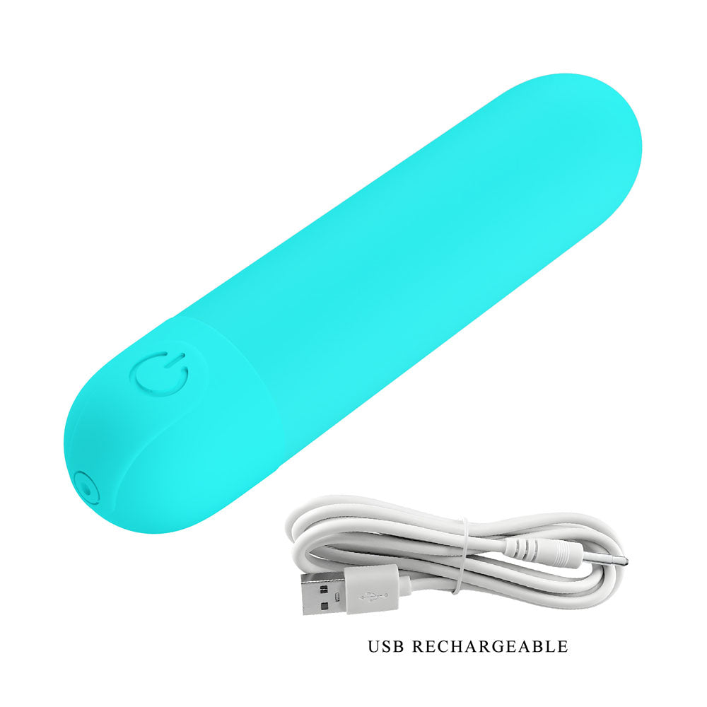 Party Up HARRY Mini Bullet - Teal - Teal 8 cm USB Rechargeable Bullet with USB charging cable for intimate essentials.