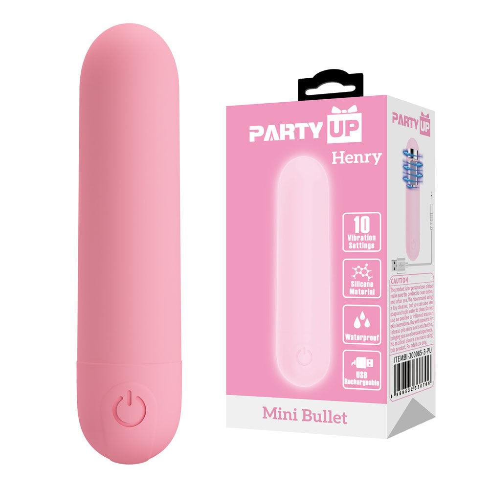 Party Up HENRY Mini Bullet -  -  8 cm USB Rechargeable Bullet with 10 vibration settings and waterproof design.