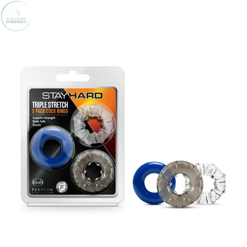 Affordable quality Stay Hard Triple Stretch -  Cock Rings - Set of 3  from Blush Novelties by Discreet Intimate Essentials with Discreet Delivery 