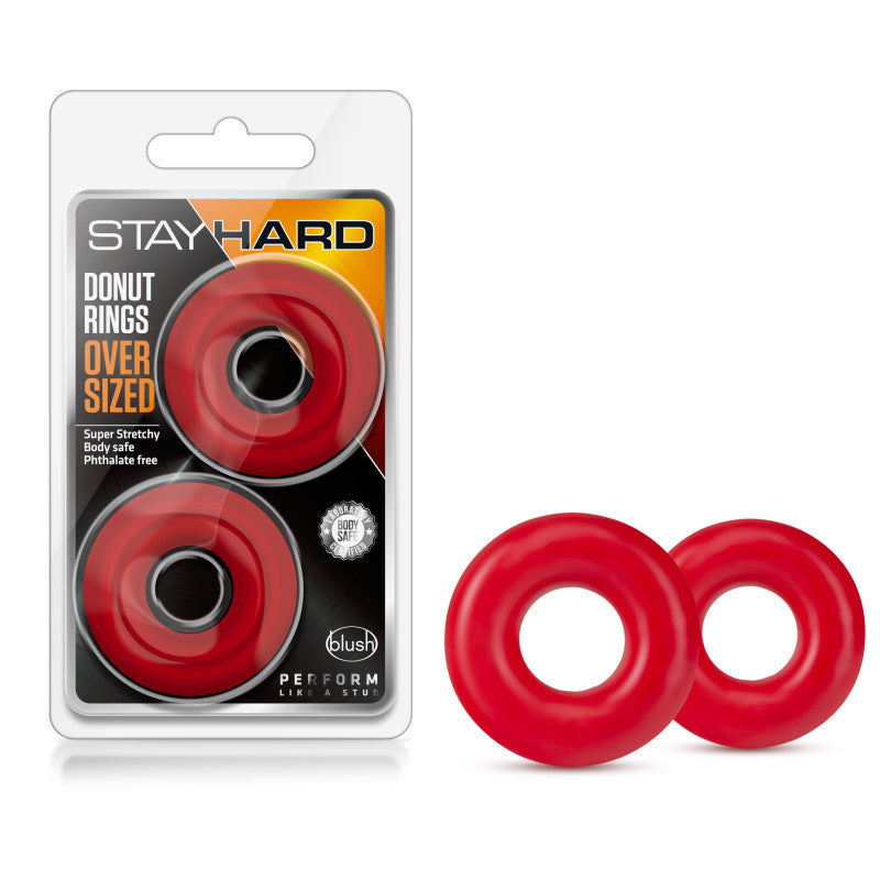 Stay Hard - Donut Rings Oversized -  Large Cock Rings - Set of 2 in red packaging with two stretchy rings.