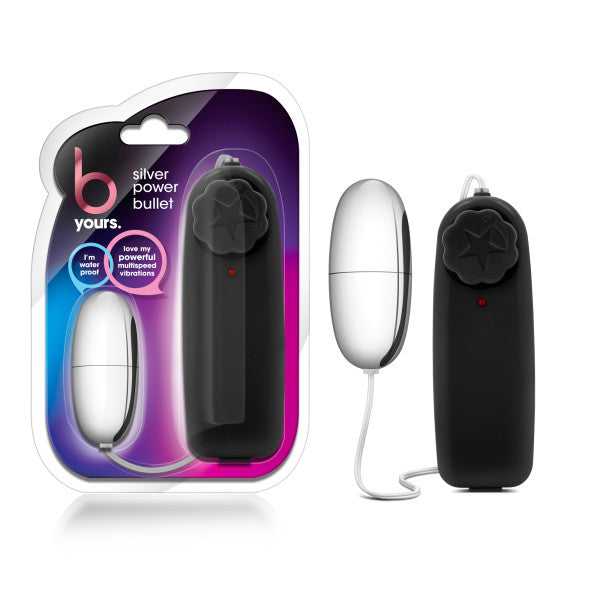 B Yours - Silver Power Bullet - Silver 5.3 cm (2.1'') Bullet packaging with sleek design and control for powerful vibrations.