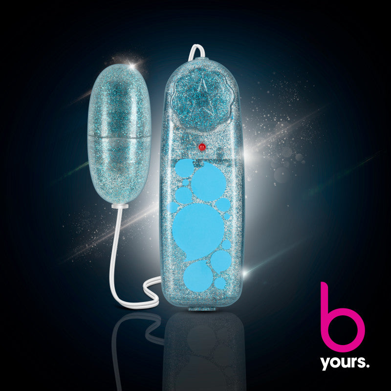 B Yours Glitter Power Bullet -  - Glitter  5.5 cm Bullet with blue glitter design and controller for adjustable vibrations.