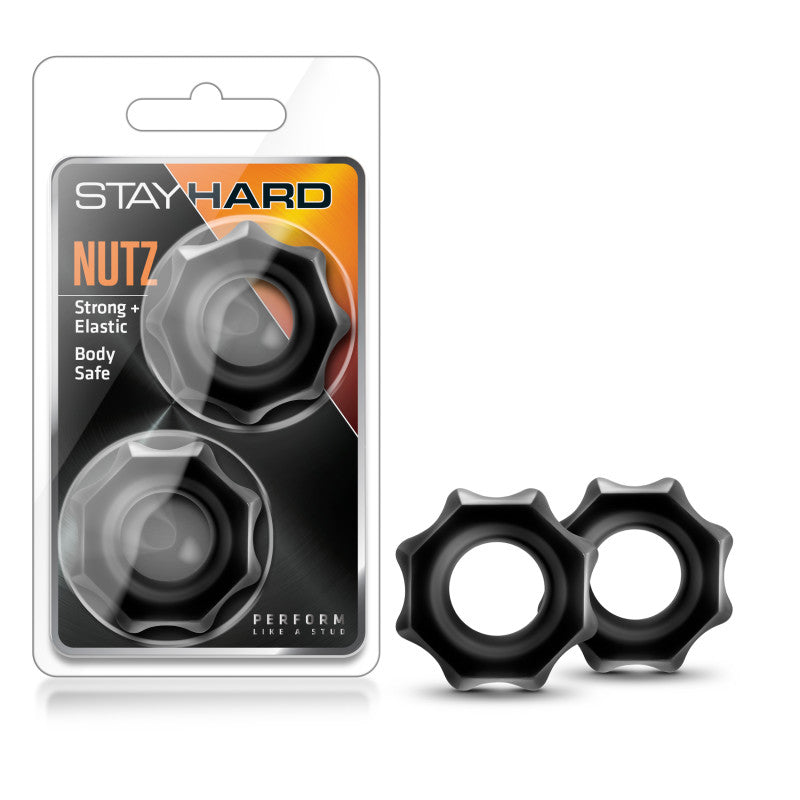 Stay Hard Nutz -  Cock Rings - Set of 2 in packaging, strong, elastic, and body safe for enhanced pleasure.