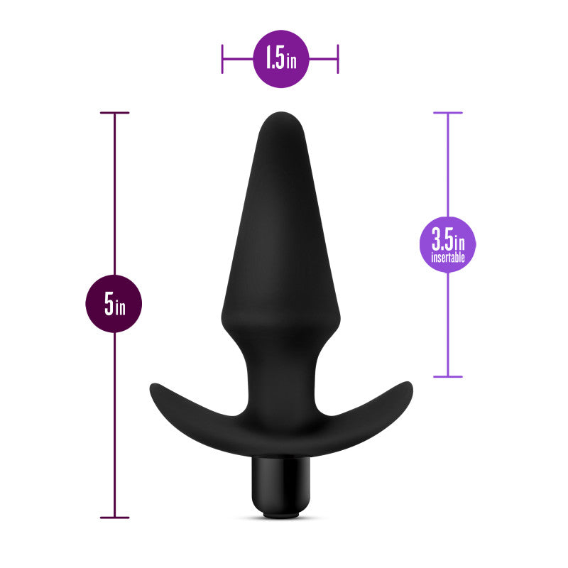 Anal Adventures Platinum Vibrating Plug dimensions showing 5 in total length and 3.5 in insertable length, perfect for vibrating butt plug exploration.