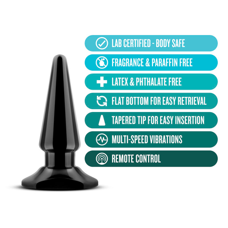 Anal Adventures Basic Vibrating Anal Pleaser -  10.1 cm Vibrating Butt Plug features tapered tip and remote control.