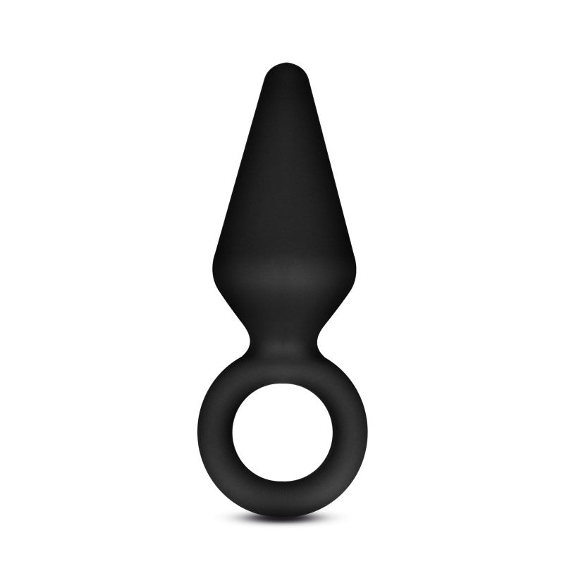 Anal Adventures Platinum Loop Plug - Small - 7.6 cm Butt Plug in black silicone with tapered tip and safety ring.