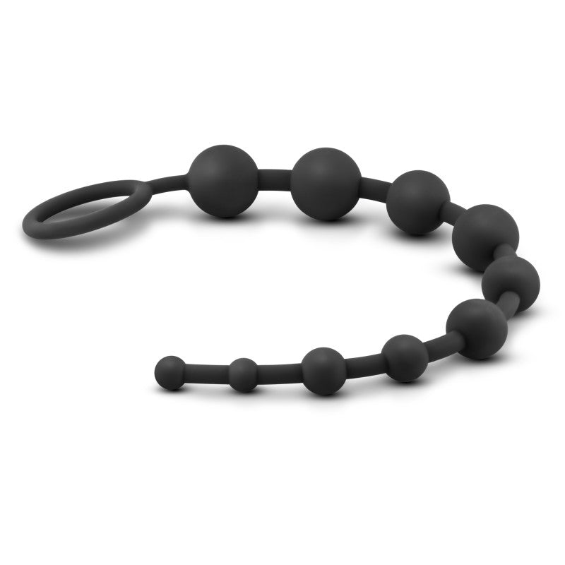 Anal Adventures Platinum 10 Anal Beads -  -  31.7 cm Anal Beads on a sleek black silicone background.