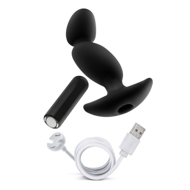 Anal Adventures Platinum Vibrating Prostate Massager 04 -  16.5 cm USB Rechargeable Prostate Massager with bullet and USB cable.