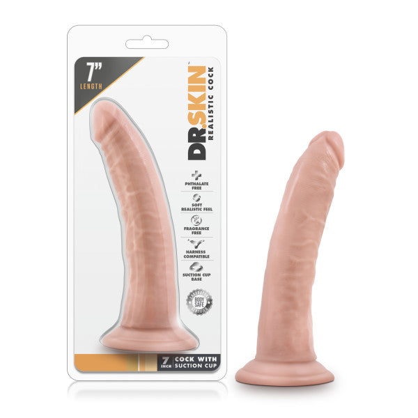 Dr. Skin 7'' Cock with Suction Cup - 17.8 cm Dong in packaging showcasing realistic design and sturdy base.