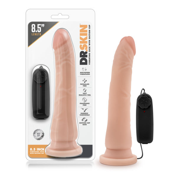 Dr. Skin 8.5'' Vibrating Realistic Cock - 21.6 cm Vibrating Dong with suction cup base and remote control.