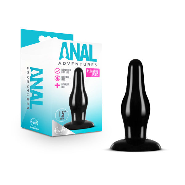 Anal Adventures Pleasure Plug - Black 10.8 cm (4.25'') Butt Plug with packaging, perfect for intimate exploration.