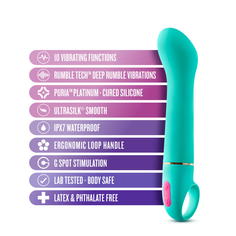 Aria Flirty AF - Teal 16.5 cm Vibrator features with 10 vibrations, waterproof design, and ergonomic handle.