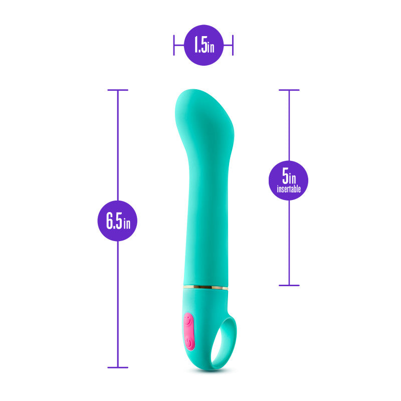 Aria Flirty AF - Teal 16.5 cm Vibrator dimensions showcasing 1.5in width, 6.5in length with 5in insertable section.