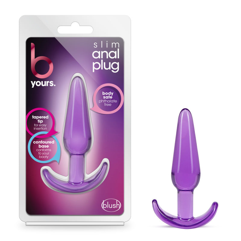 B Yours Slim Anal Plug -  10.8 cm Butt Plug in packaging, featuring tapered design and contoured base for comfort.