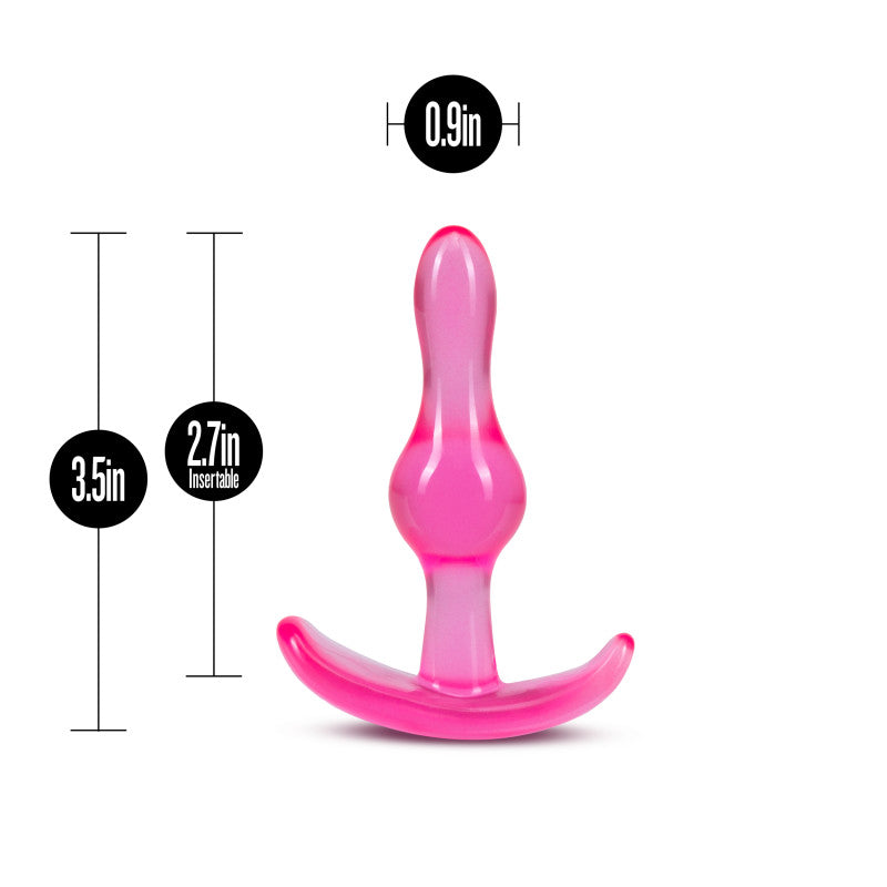 B Yours Curvy Anal Plug -  8.9 cm Butt Plug in pink, dimensions 3.5in height and 2.7in insertable length.
