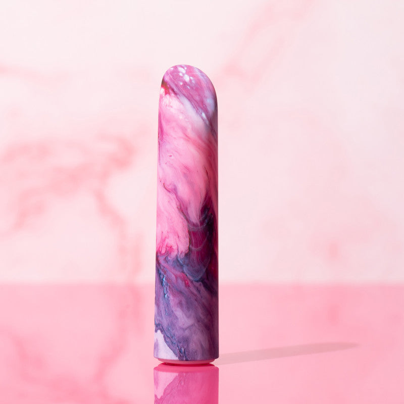 Limited Addiction Entangle - Power Vibe - Lilac 10.2 cm USB Rechargeable Bullet in vibrant pink and purple marbled design.