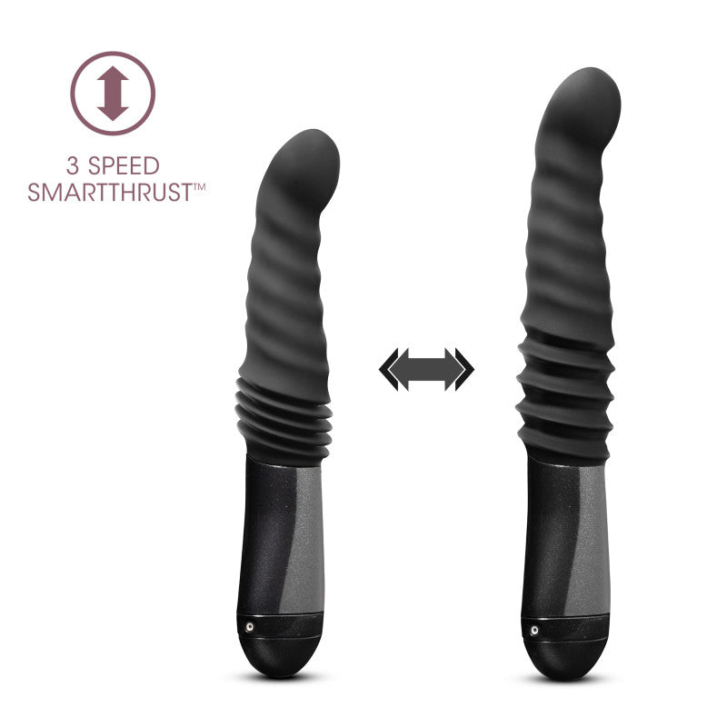 Temptasia Lazarus thrusting dildo for G spot stimulation with 3 speed SmartThrust feature and ribbed body.