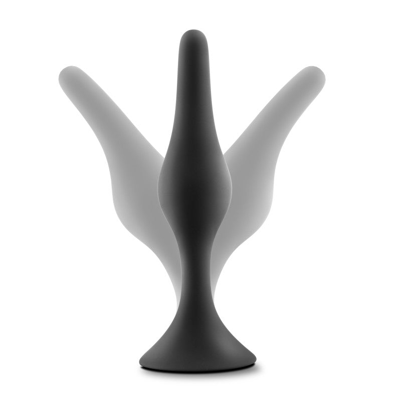 Anal Adventures Platinum Silicone Beginner Plug Kit - Butt Plug Kit - Set of 3 Sizes in a sleek black design.
