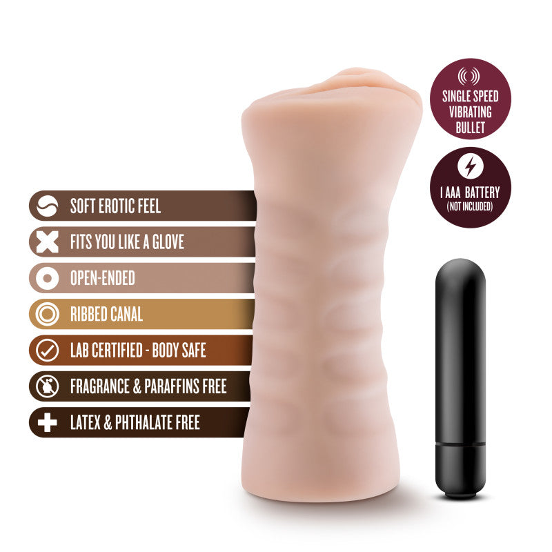 M for Men - Rain -  Vibrating Vagina Stroker with soft erotic feel and ribbed canal for enhanced pleasure.