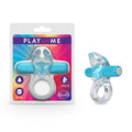 Play With Me Bull Vibrating C-Ring - Clear/ Vibrating Cock Ring packaging with rabbit ears and vibe for pleasure.
