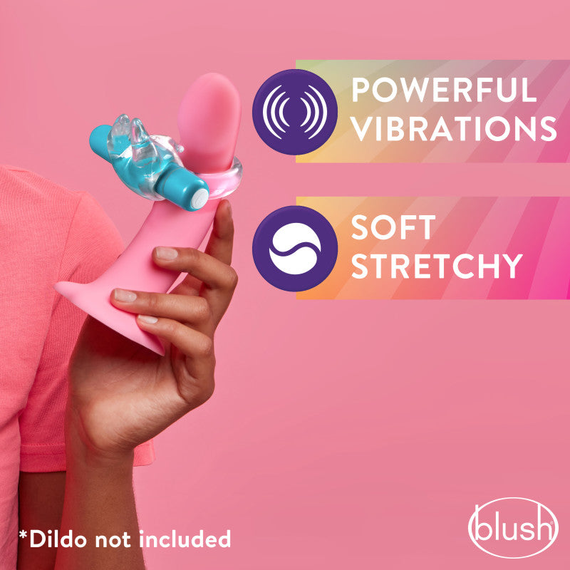 Play With Me Bull Vibrating C-Ring - Clear/ Vibrating Cock Ring demonstrating powerful vibrations and soft stretchy design.
