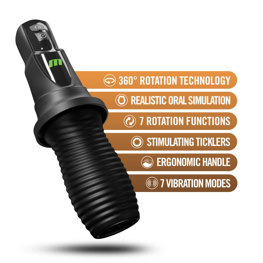 M For Men - 3rd Base - USB Rechargeable Vibrating & Rotating Auto Stroker featuring 360° rotation and ergonomic handle.