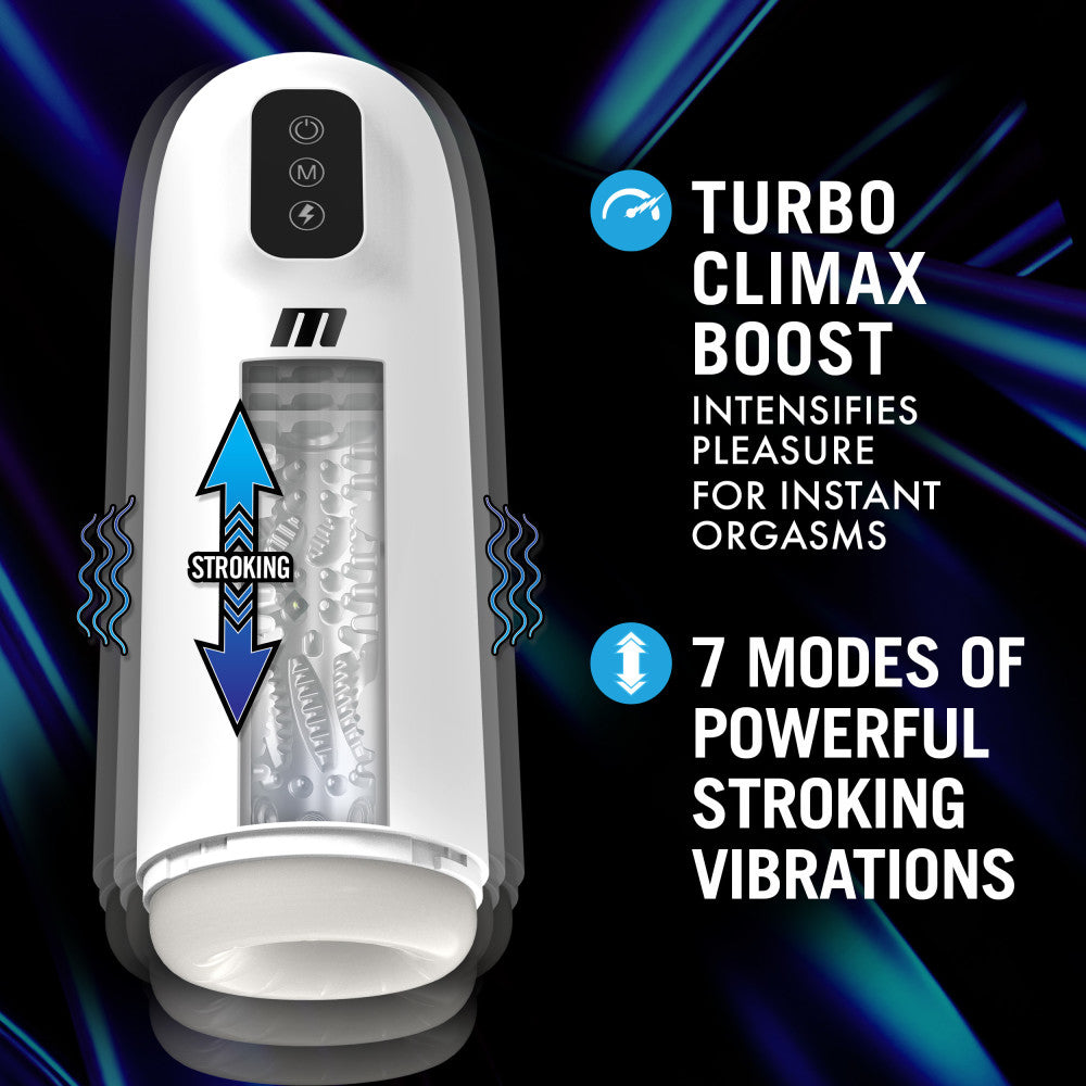 M For Men Robo-Bator -  USB Rechargeable Vibrating Auto Stroker with Turbo Climax Boost and 7 modes of powerful stroking vibrations.